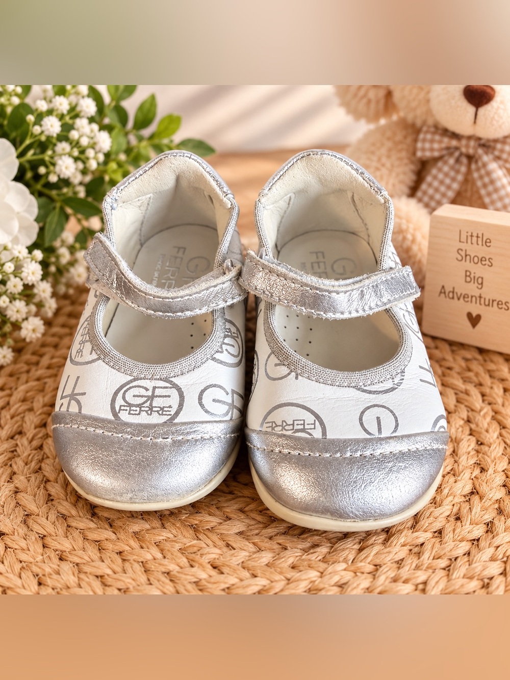 GF Ferre Silver Leather Baby Mary Jane Shoes – Made in Italy